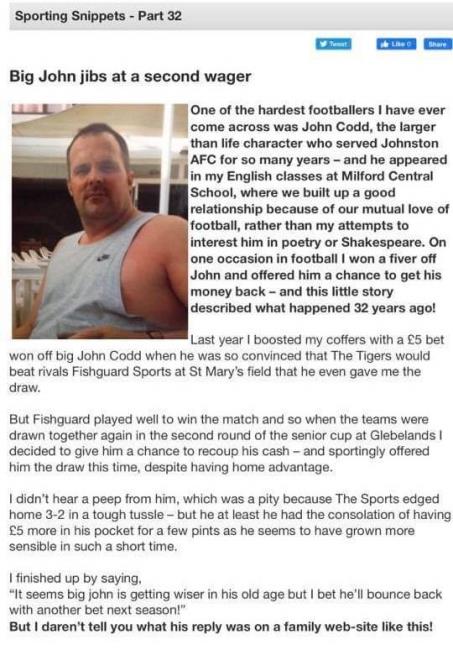 John Codd makes Sporting Snippets